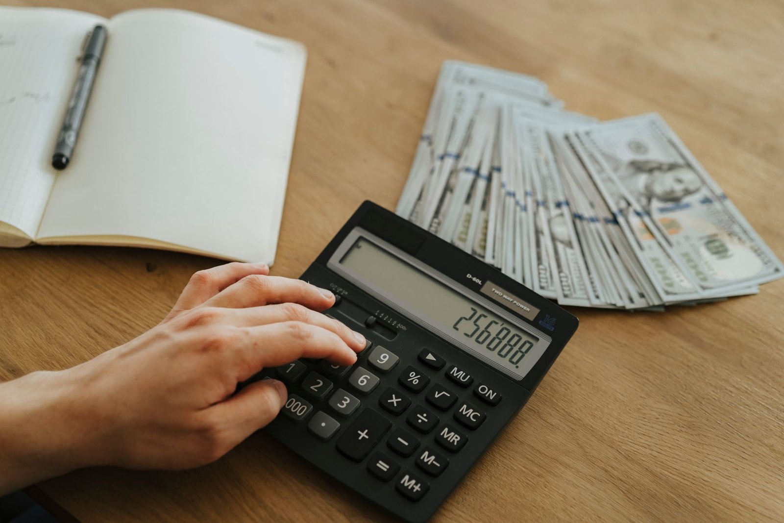 Business finance documents with calculator