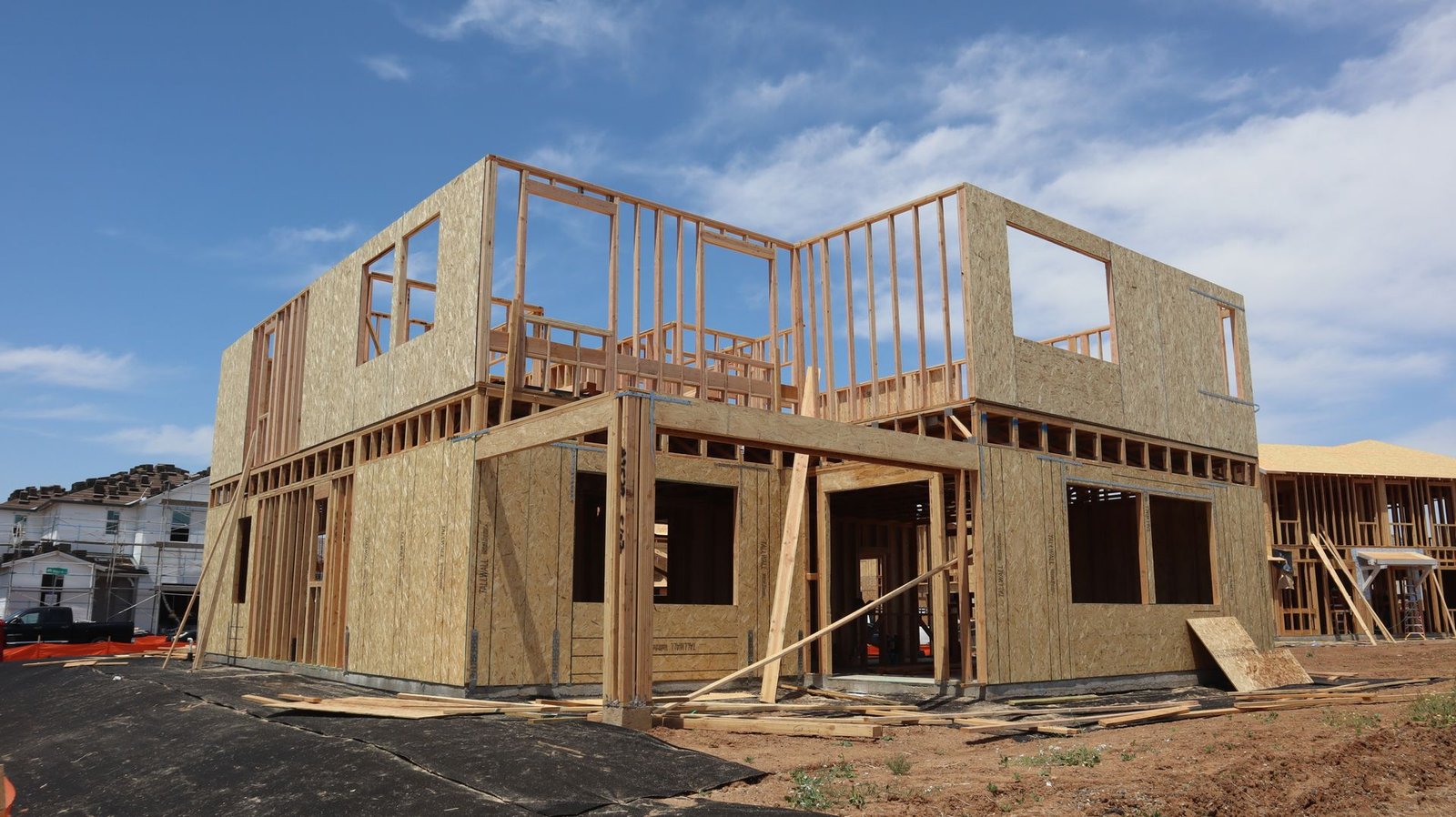 House under construction with wooden framing