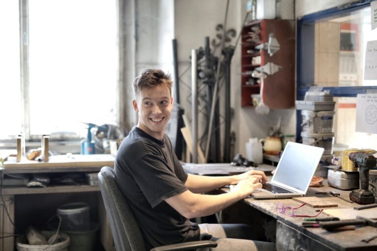 Entrepreneur working on laptop