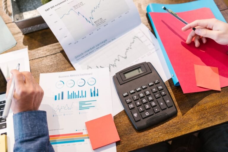 A calculator on financial documents